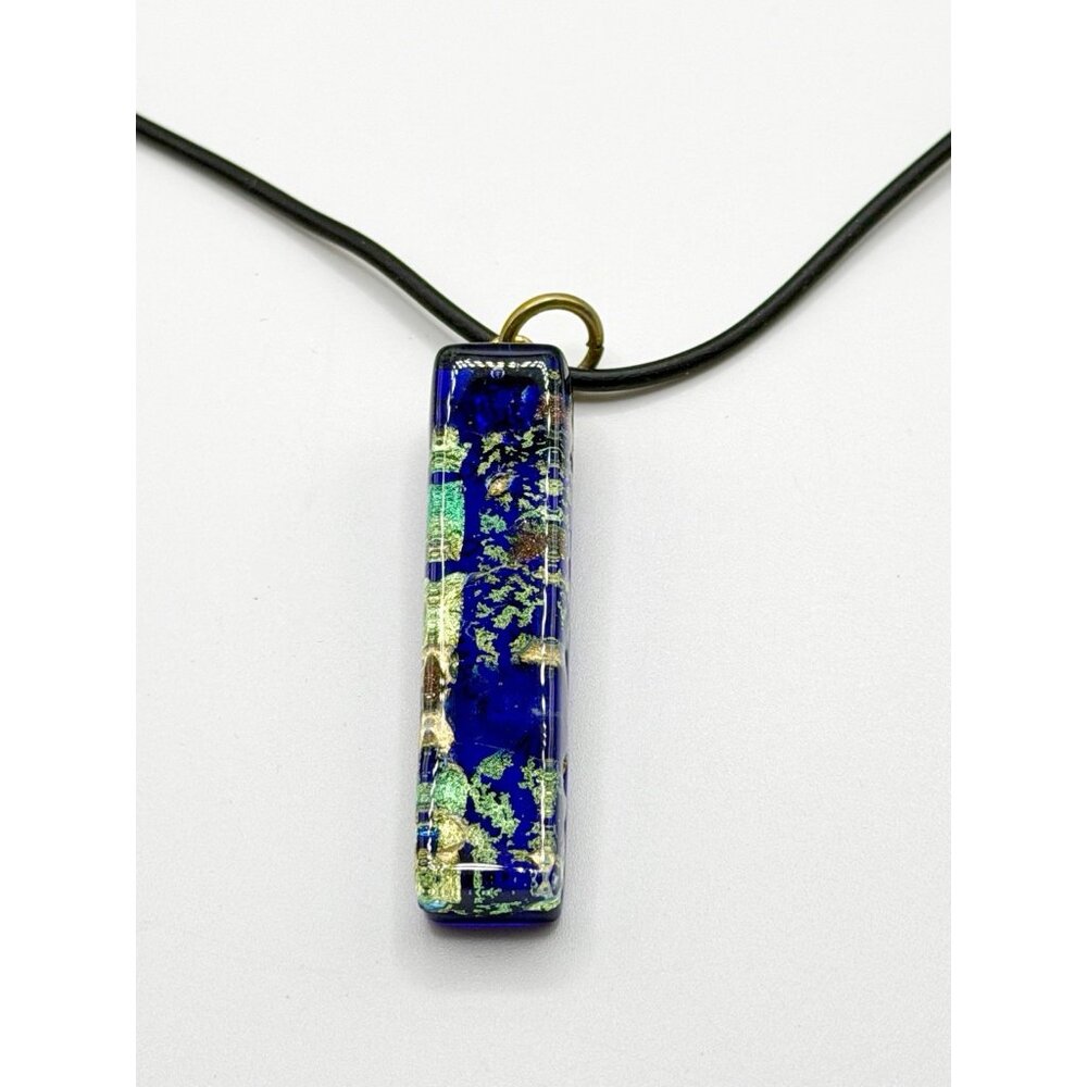 Made In Italy Murano Art‎ Glass Pendant Necklace With Leather Cord Chain